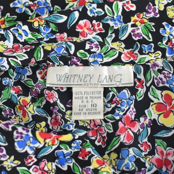 Vintage 80s Short Sleeve Black Floral Blouse Women's Petite Size 10 - Picture 10 of 10